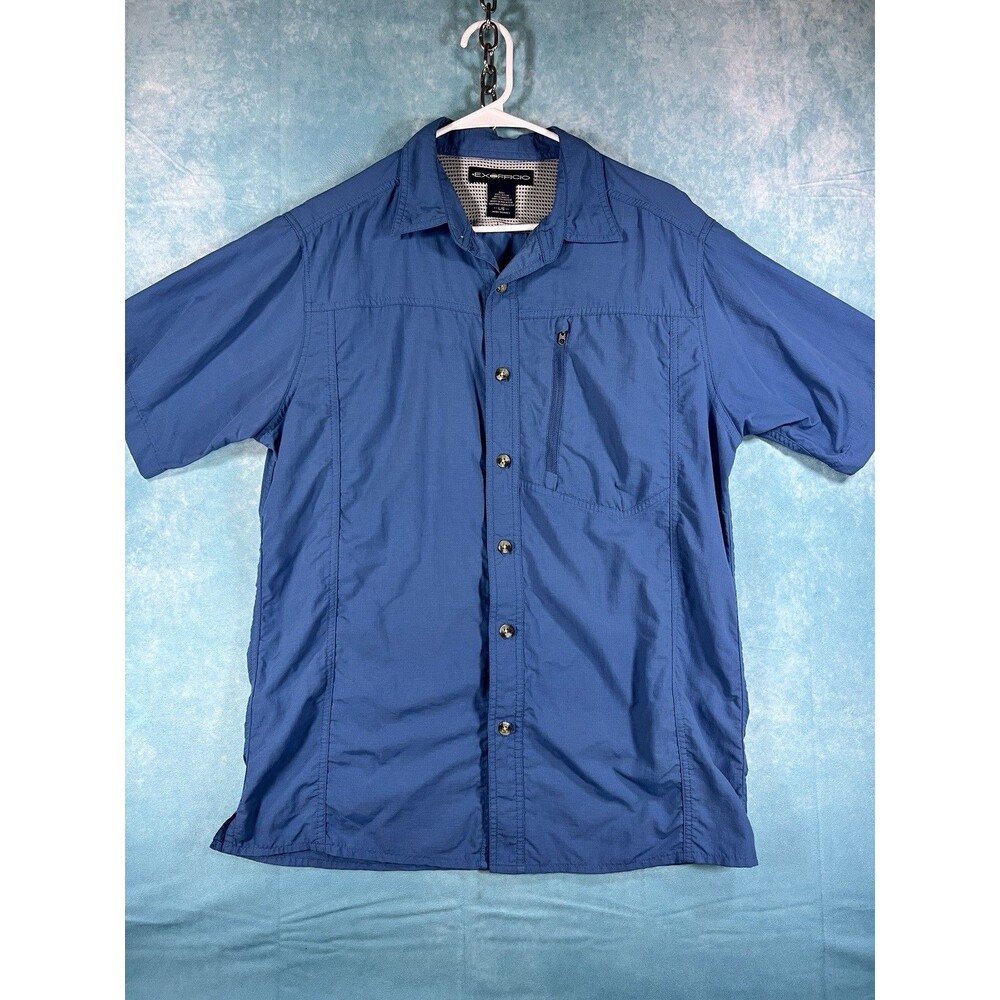 ExOfficio Fishing Shirt Men Large Blue Ventilated Hiking Golf Performance